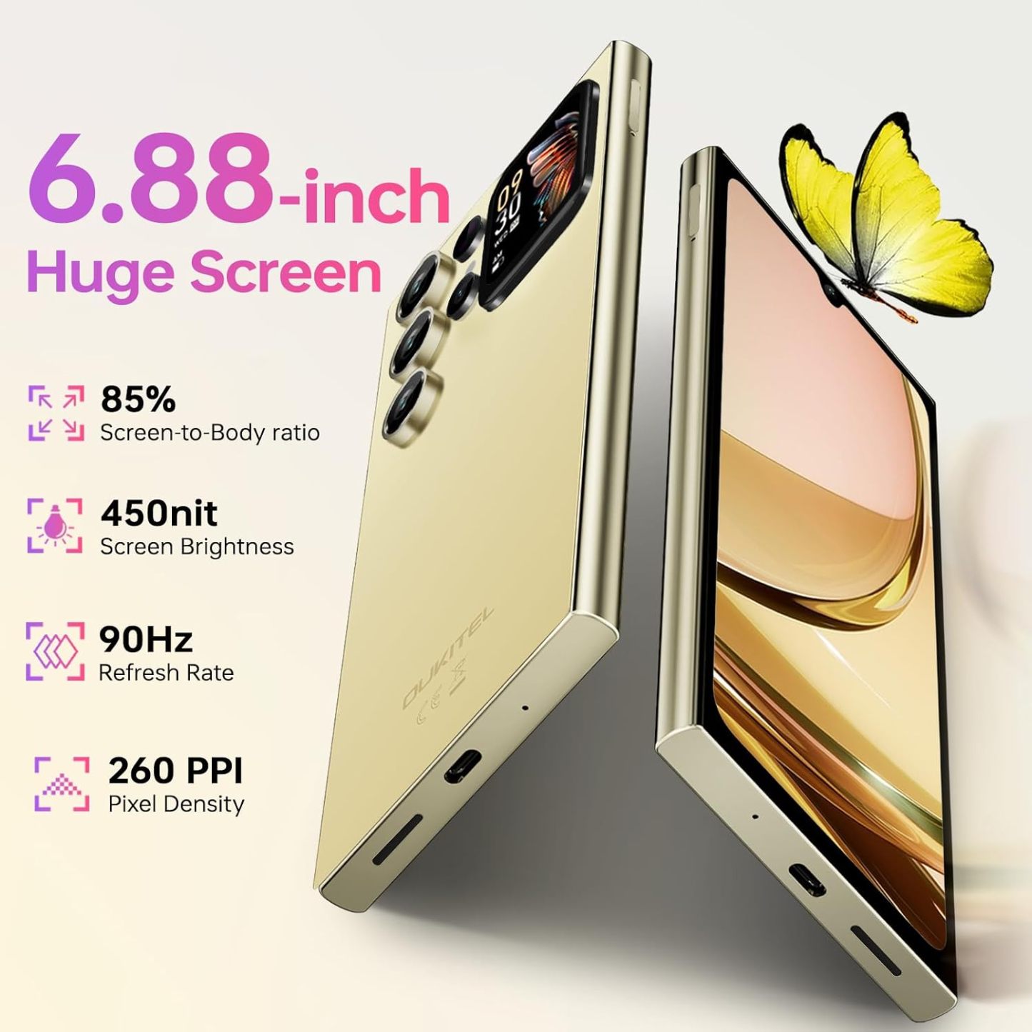Teléfono celular desbloqueado, 24 GB+256 GB/TF 1 TB, visualización de 17,48 cm y visualización trasera de 4,60 cm, batería de 5150 mAh, teléfono Android 15, cámara de 13 MP, teléfono C62 PRO