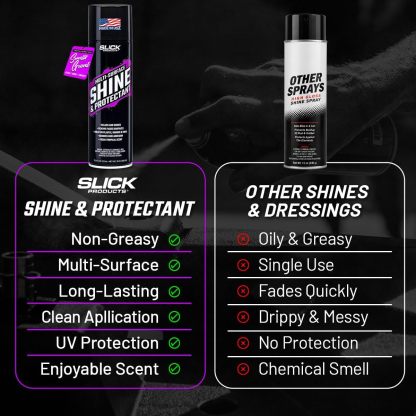 Slick Products - Revestimiento en spray protector y brillo diseñado para renovar, brillar y proteger una variedad de superficies, incluyendo plástico, vinilo, hule, fibra de vidrio y más