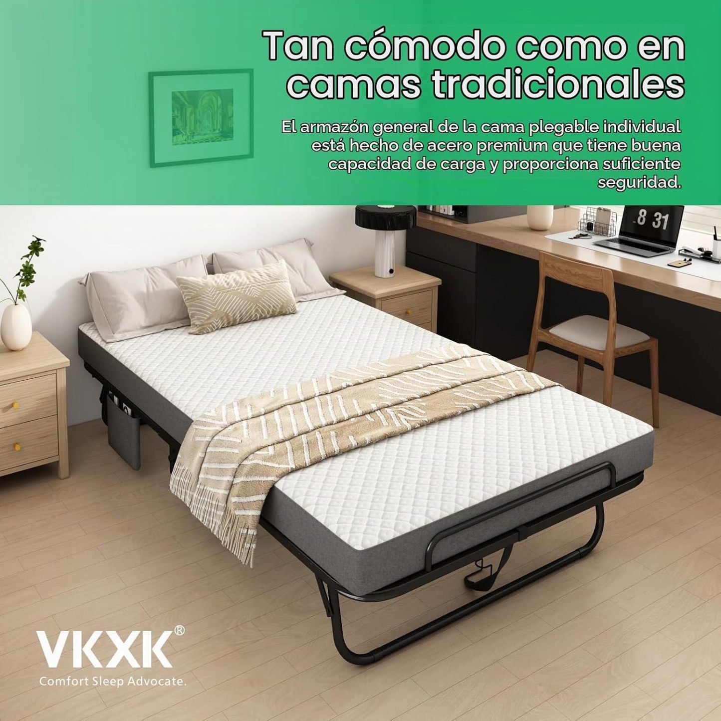 Cama Plegable Individual Con Colchón Marco De Acero Blanco
