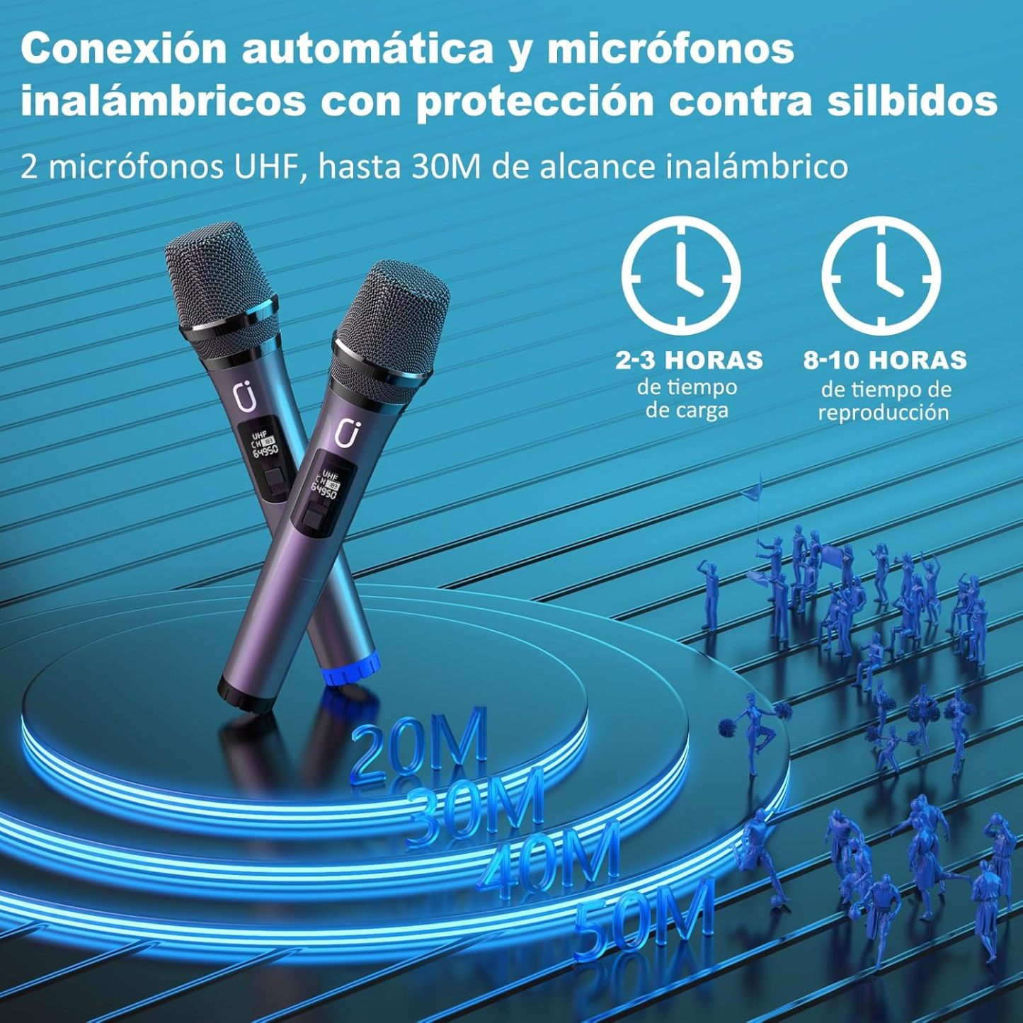 Máquina de Karaoke con 2 Micrófonos Inalámbricos, Altavoz de Karaoke Bluetooth Portátil para Exteriores, Gran Sistema de PA de Fiesta con Luces de Discoteca para Reuniones