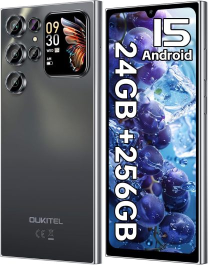 Teléfono celular desbloqueado, 24 GB+256 GB/TF 1 TB, visualización de 17,48 cm y visualización trasera de 4,60 cm, batería de 5150 mAh, teléfono Android 15, cámara de 13 MP, teléfono C62 PRO