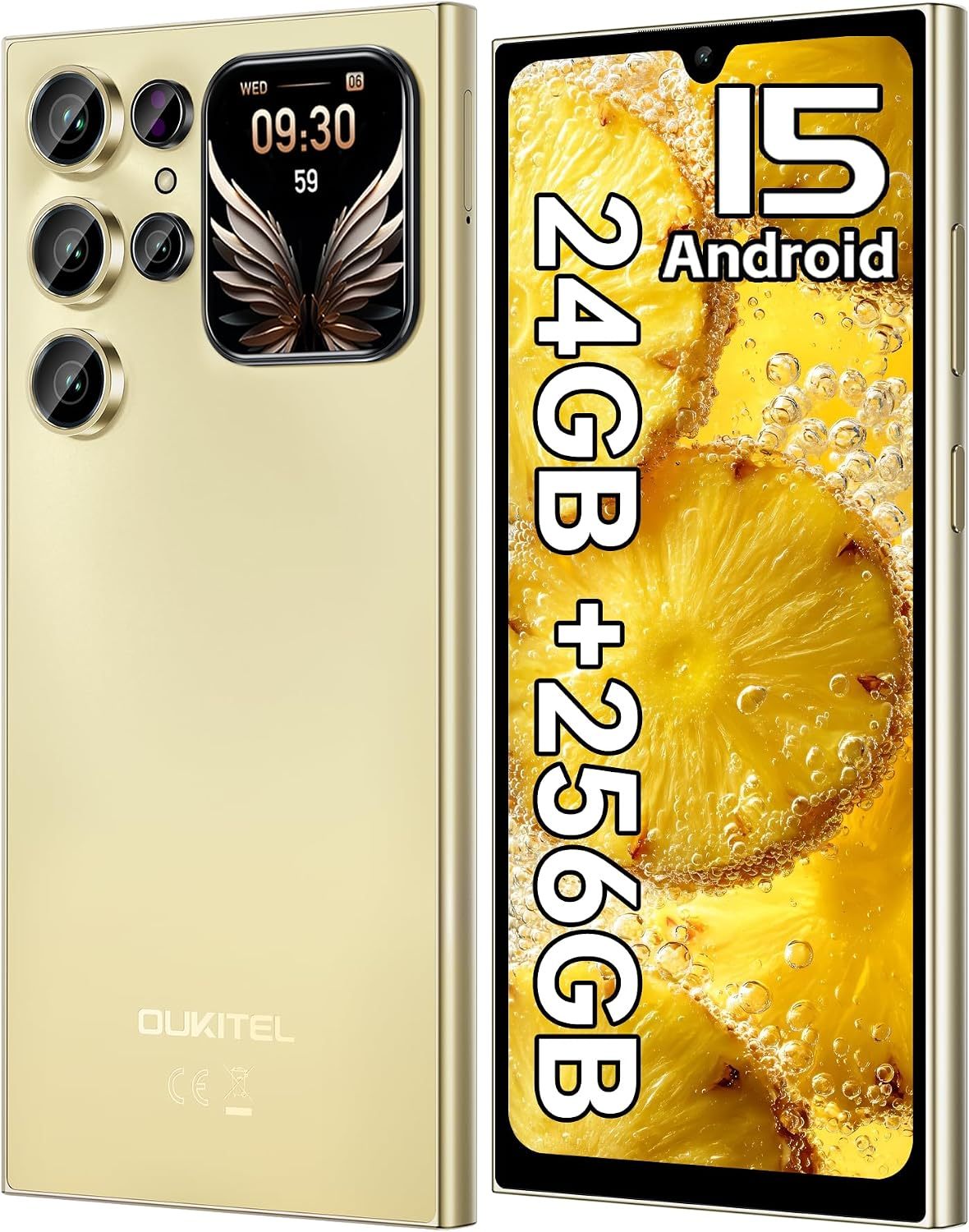 Teléfono celular desbloqueado, 24 GB+256 GB/TF 1 TB, visualización de 17,48 cm y visualización trasera de 4,60 cm, batería de 5150 mAh, teléfono Android 15, cámara de 13 MP, teléfono C62 PRO