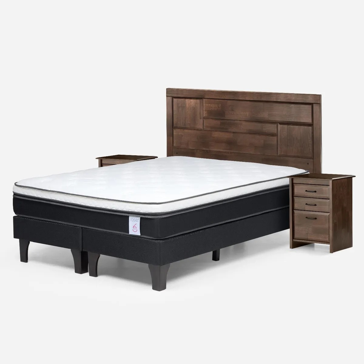 Cama Europea New Style 6 2 Plazas x 2.00 mt Base Dividida + Respaldo + 2 Veladores Rosen