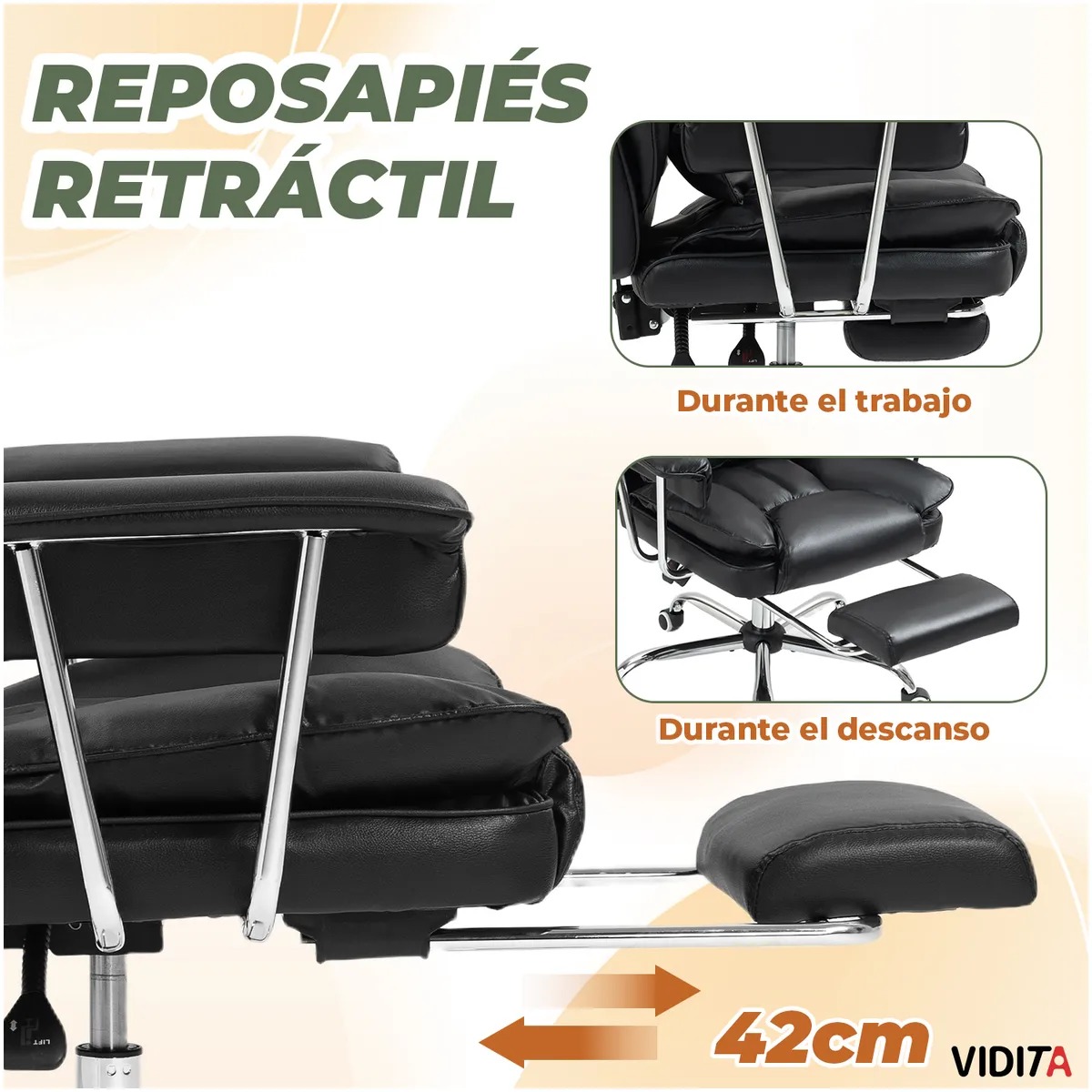 Silla Escritorio Ejecutiva Emilio Premium+ Oficina Ergonómica Pu Negro