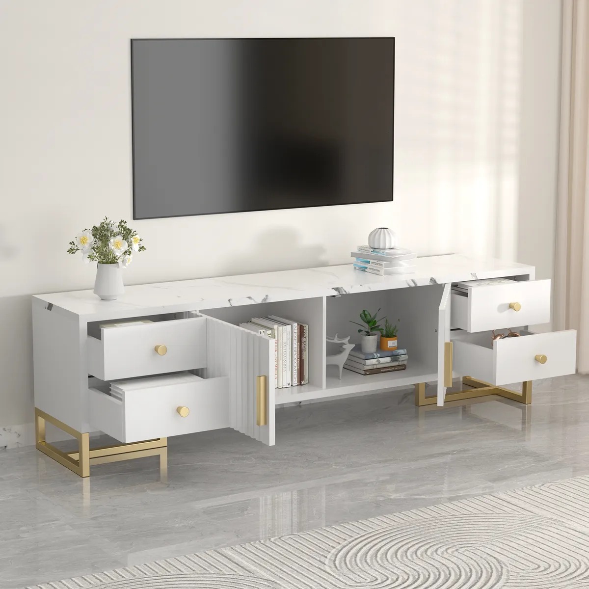 Mueble Para TV 140x30x40cm Con 2 Puertas y 4 Cajones Melamina