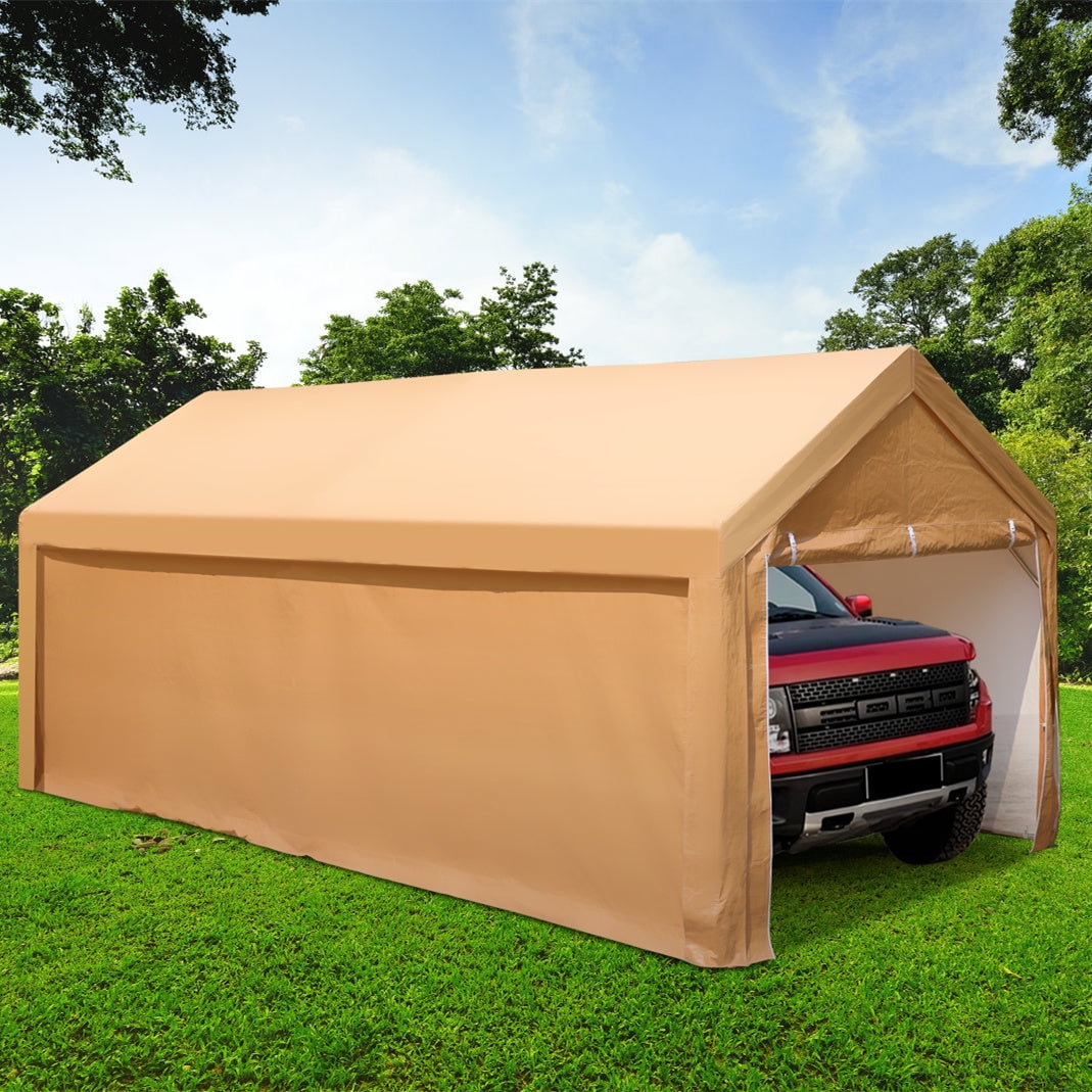 Carpa para cochera de alta resistencia de 10' x 20' con paredes laterales, color beige