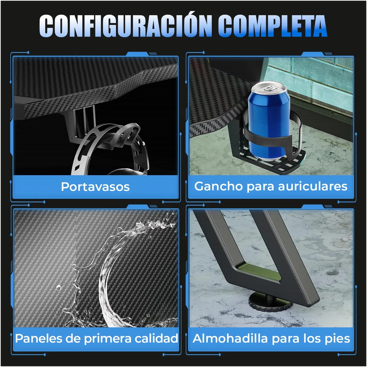 Set Silla Gamer Con Reposapiés y Escritorio Gamer Estantes RGB 120cm Con Luz