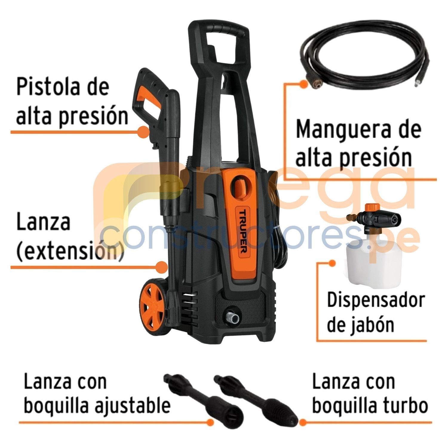 Combo hidrolavadora alta Presión 1800PSI + compresor de aire linterna