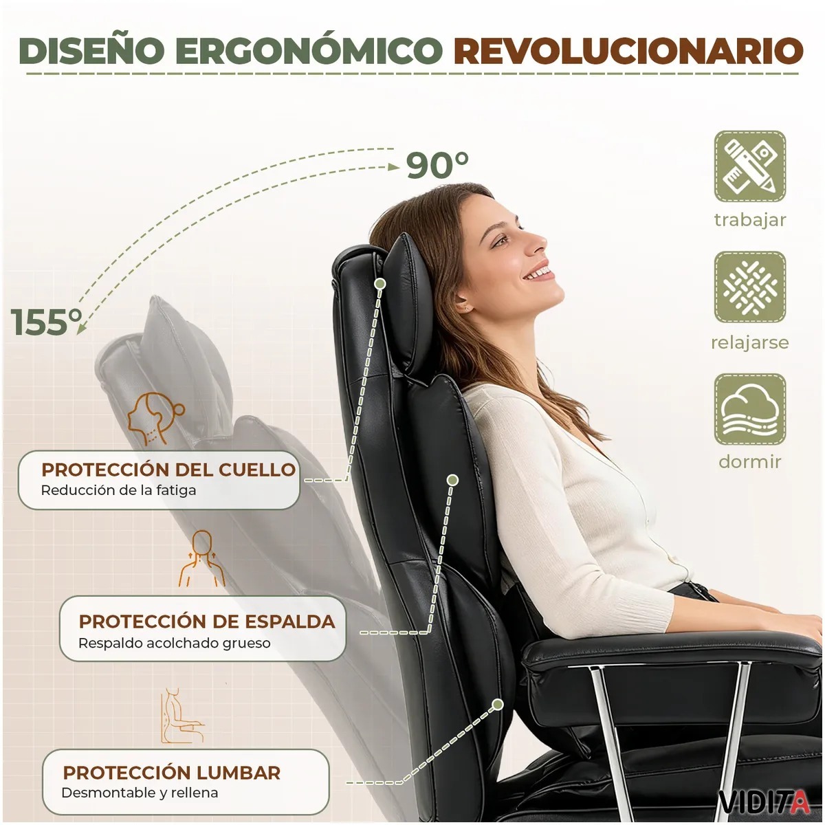Silla Escritorio Ejecutiva Emilio Premium+ Oficina Ergonómica Pu Negro