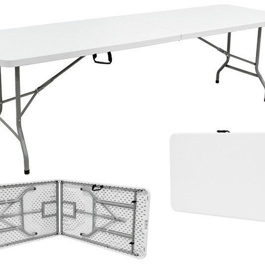 Mesa plegable portátil para exteriores — Mobiliario plegable — Mesa redonda de plástico blanco de 180 cm