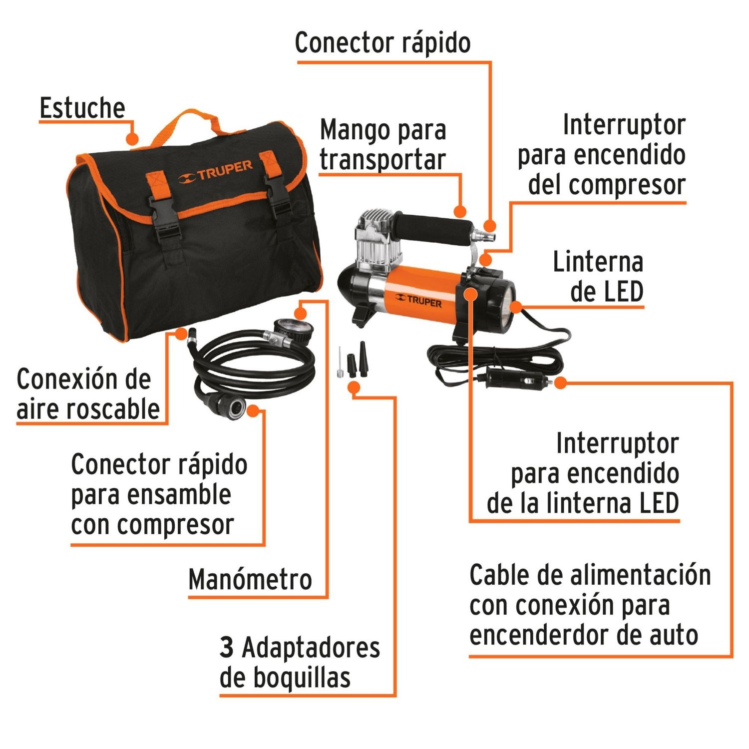 Combo hidrolavadora alta Presión 1800PSI + compresor de aire linterna