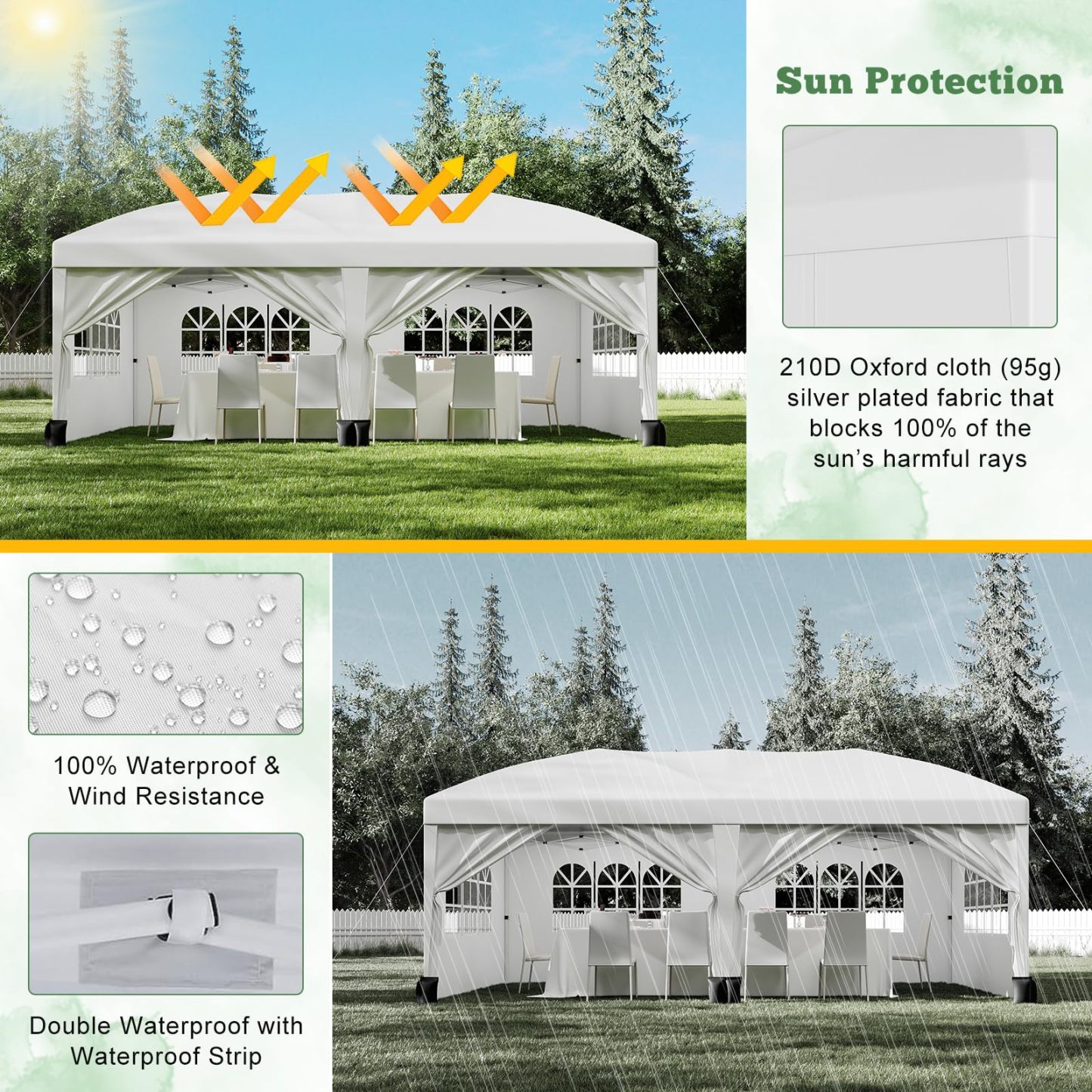 10X20Ft Outdoor Party Tent Gazebo, Waterproof Gazebo Canopy Tent, Heavy Duty Commercial Outdoor Canopy All Season with Storage