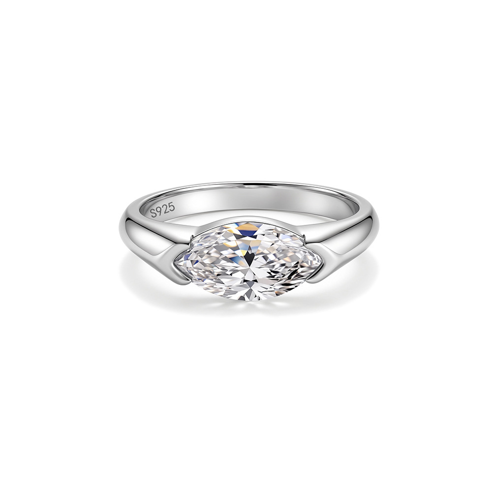 French Kiss of Love Marquise Silver Ring