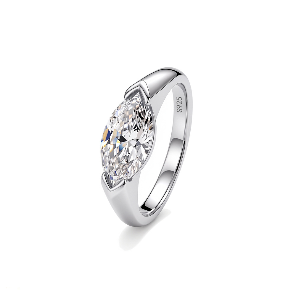 French Kiss of Love Marquise Silver Ring