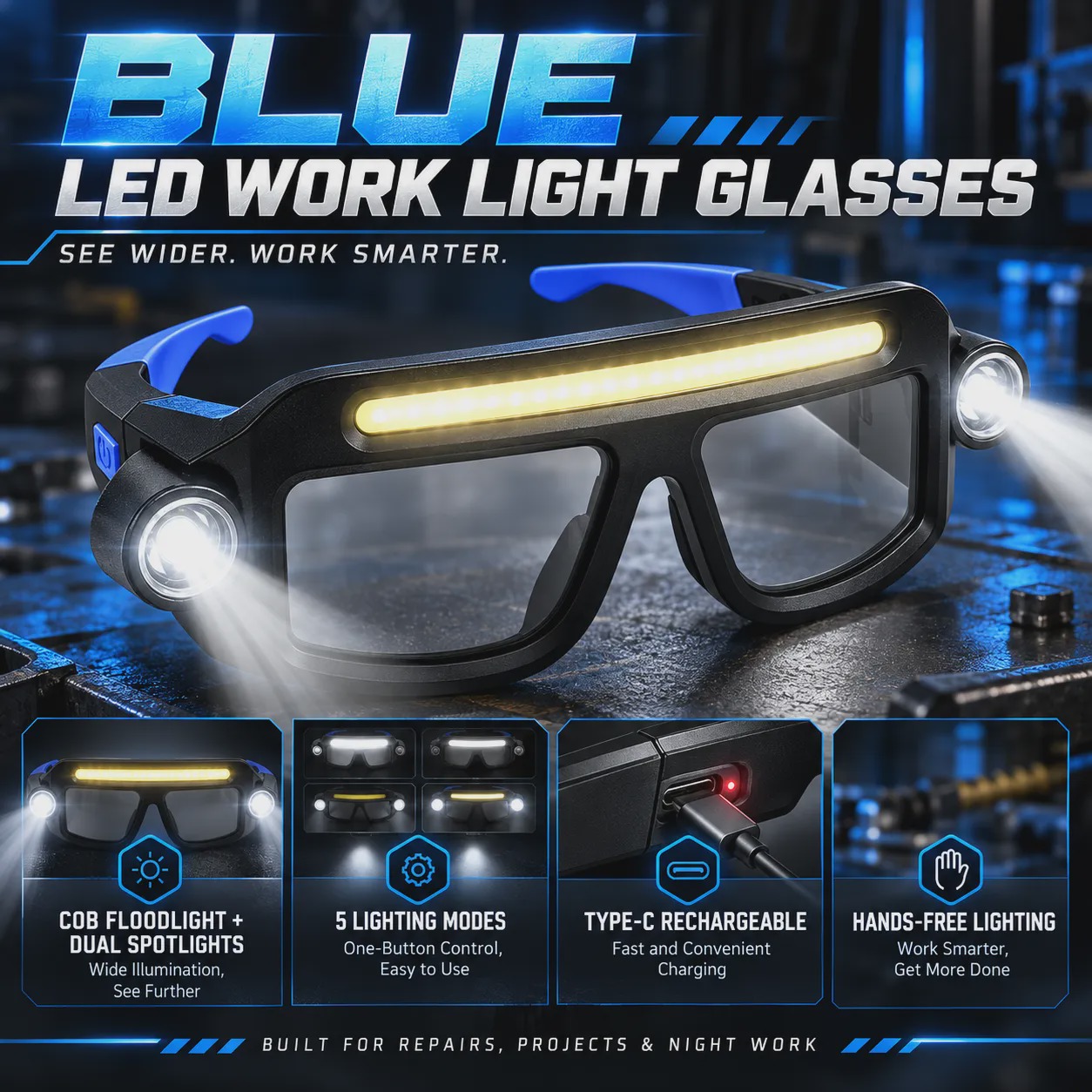 Rechargeable LED Headlamp Glasses