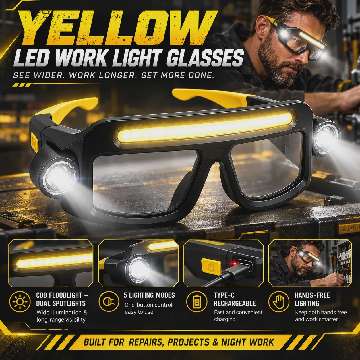 Rechargeable LED Headlamp Glasses