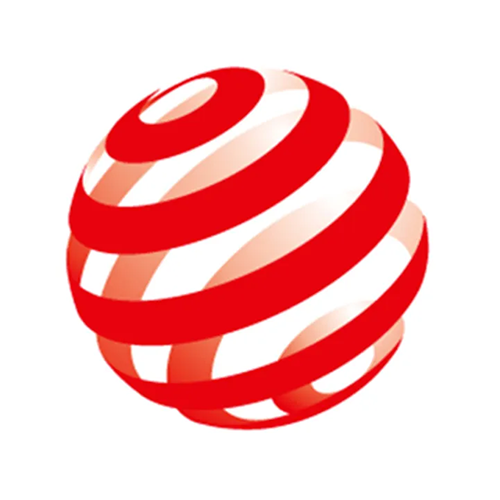 Red and white striped globe logo icon
