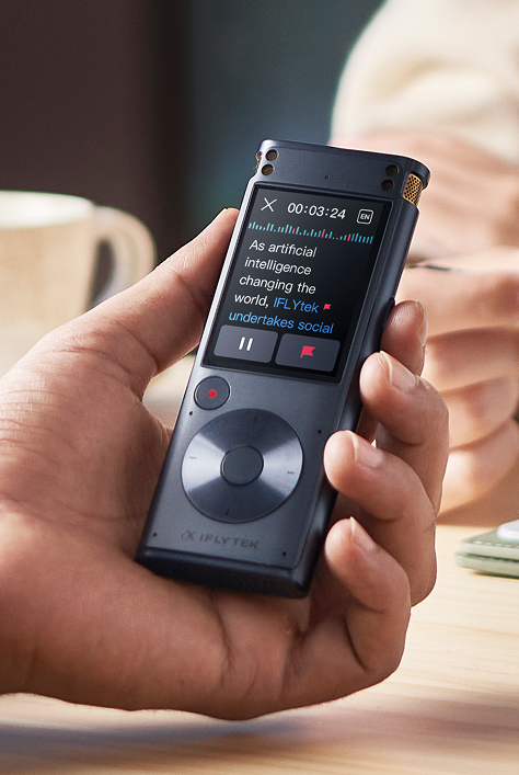 AI voice recorder with real-time transcription display
