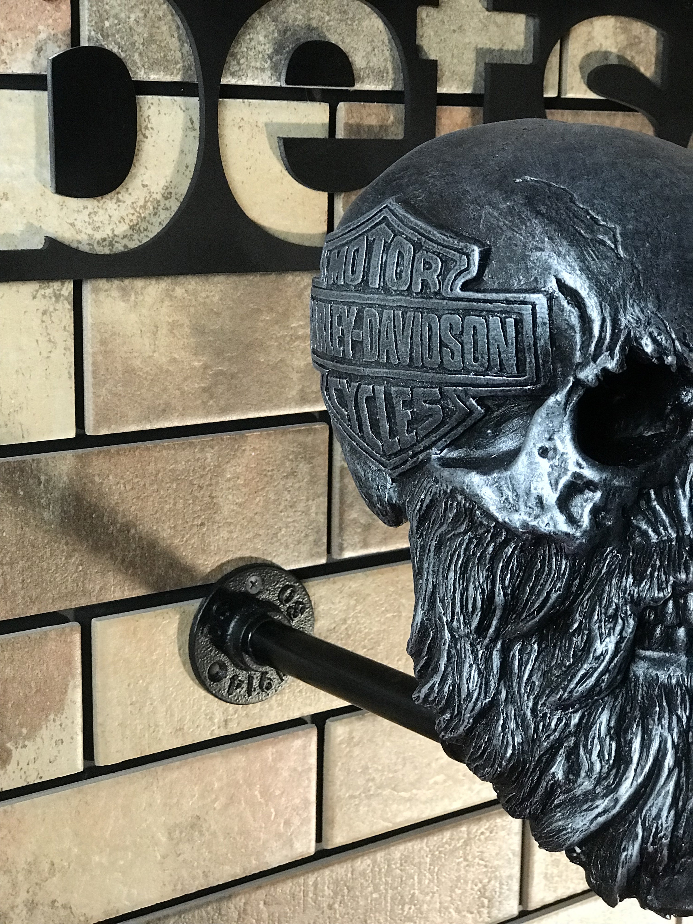 Wall Mounted Motorcycle Skull Helmet Rack