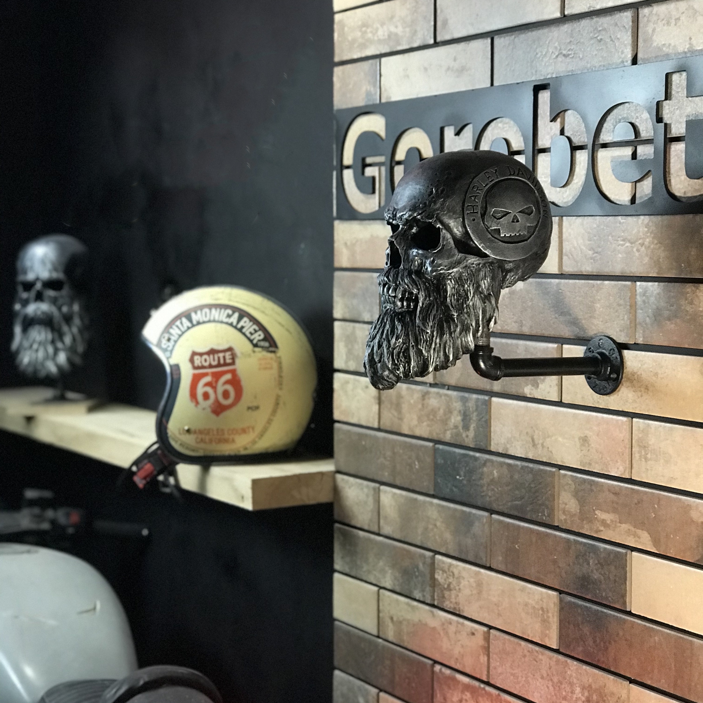 Wall Mounted Motorcycle Skull Helmet Rack