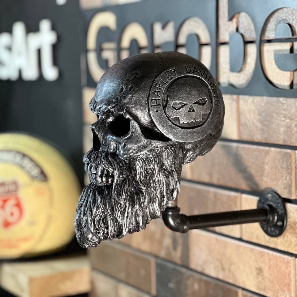 Wall Mounted Motorcycle Skull Helmet Rack