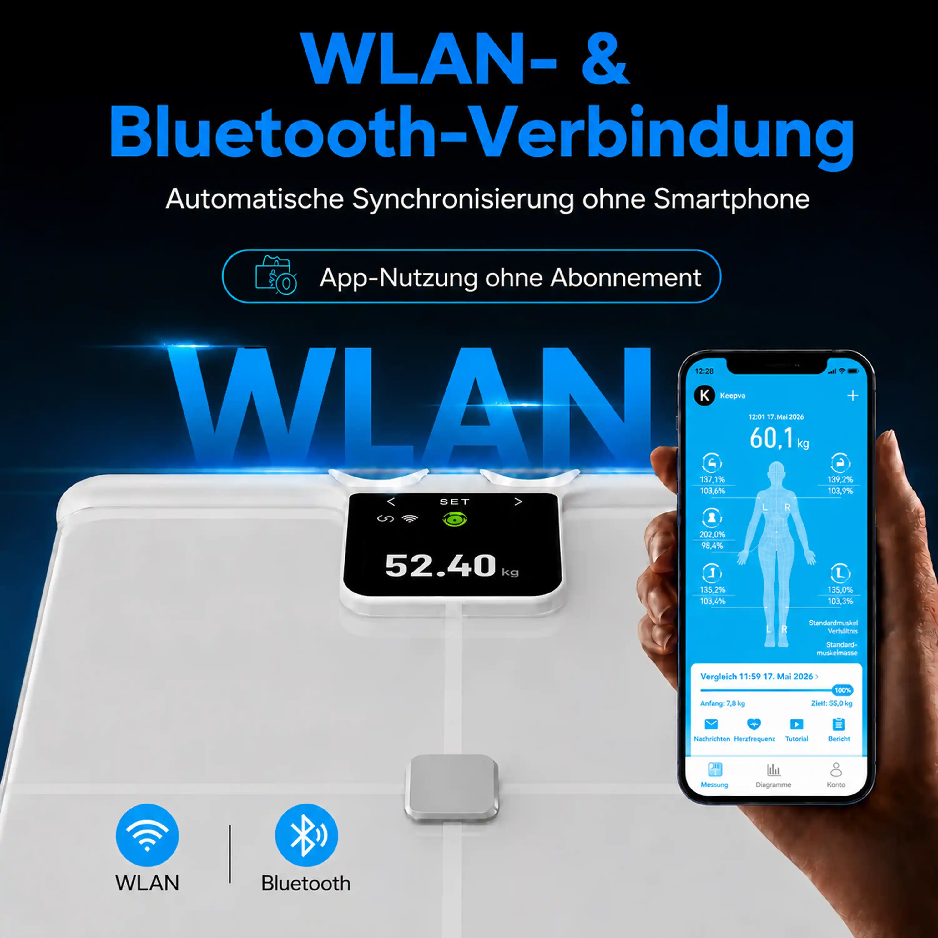 KEEPVA FitScan 8-Elektroden-Körperanalysewaage mit Doppelfrequenz