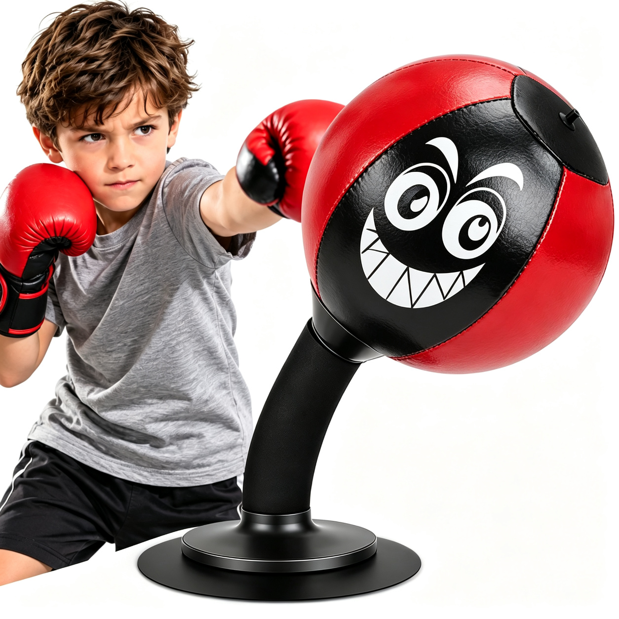 Desktop Punching Bag, Strong Suction Cup Tabletop Boxing Ball for Stress Relief, Home and Office Use, Black and Red