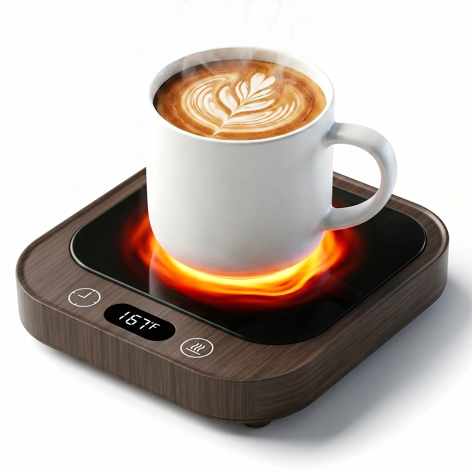 MQHOOB Desktop Mug Warmer, Cup Warmer for Desk with Auto Shut Off & 4 Temperature settings，Electric Coffee Mug Warmer for All Cups Warming Coffee, Milk, and Candles(Wood Grain)