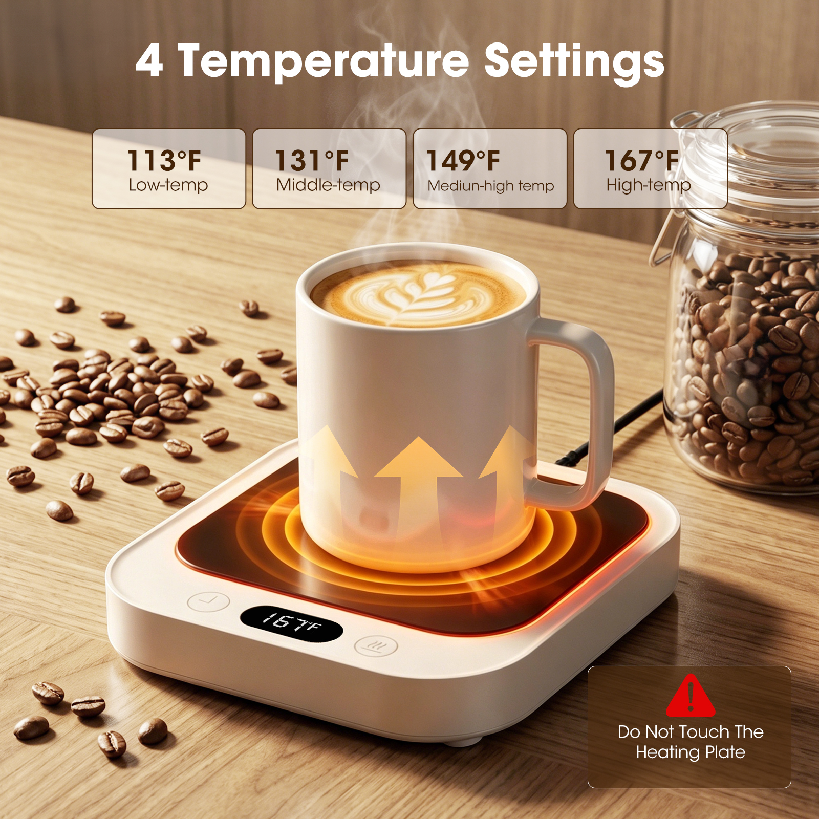 MQHOOB Desktop Mug Warmer, Cup Warmer for Desk with Auto Shut Off & 4 temperature settings，Electric coffee mug warmer for all cups warming coffee, milk, and candles(White)