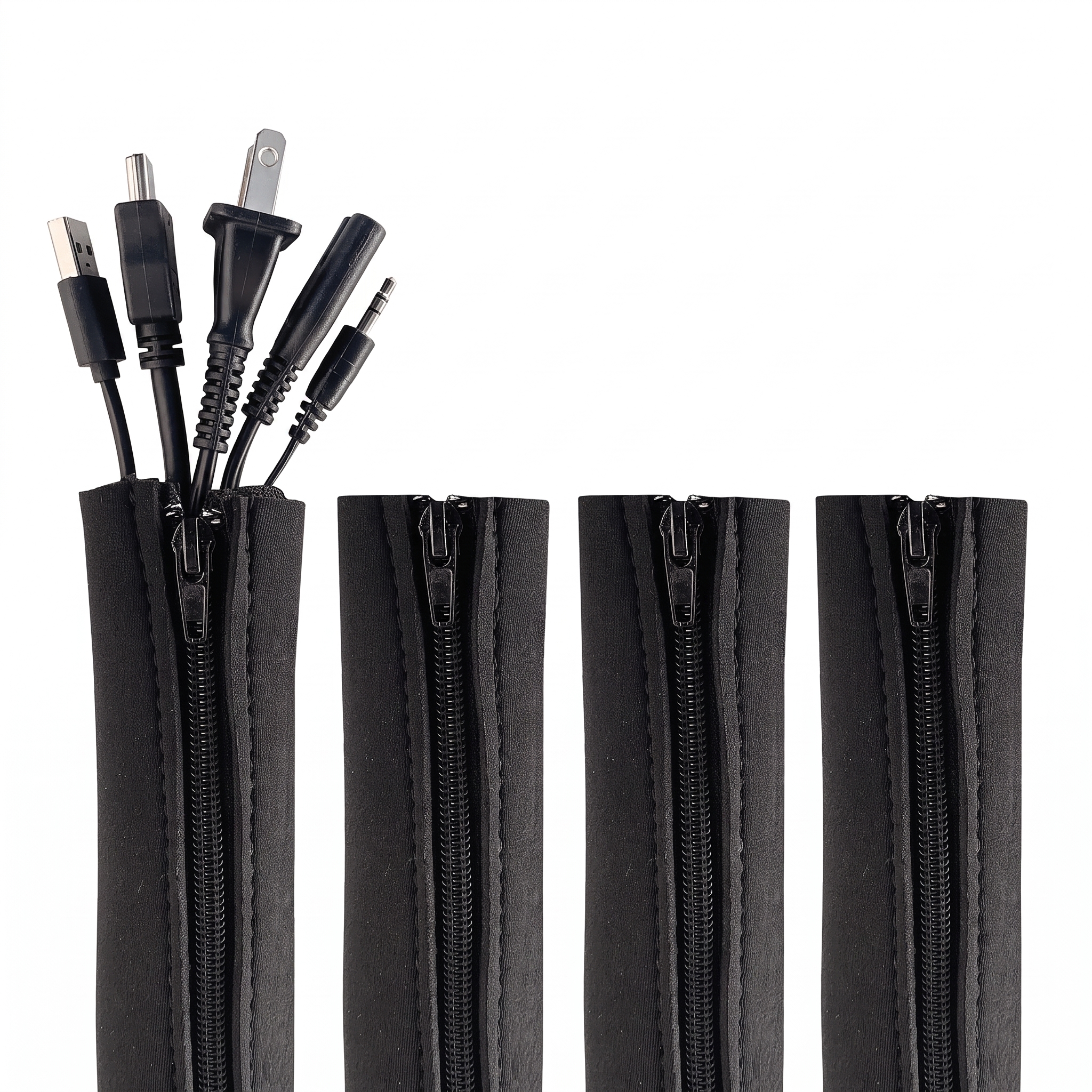 MQHOOB 4Pack Zipper Cable Sleeve,20in Cord Organizer and Cable Protector for Desk, Computer, TV Flexible Wrap Cover Wire Hider System