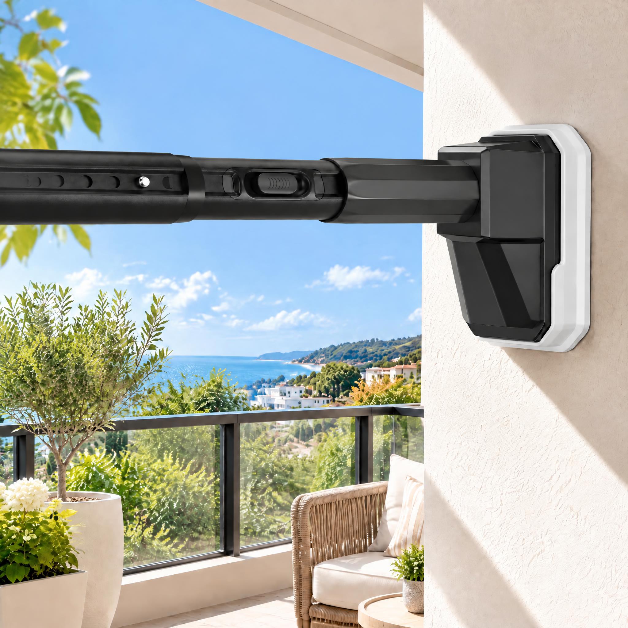 39-86.6 in Extra Long Heavy Duty No Drill Telescopic Tension Curtain Rod, Black, MQHOOB for Windows, Shower, Patio & Room Divider