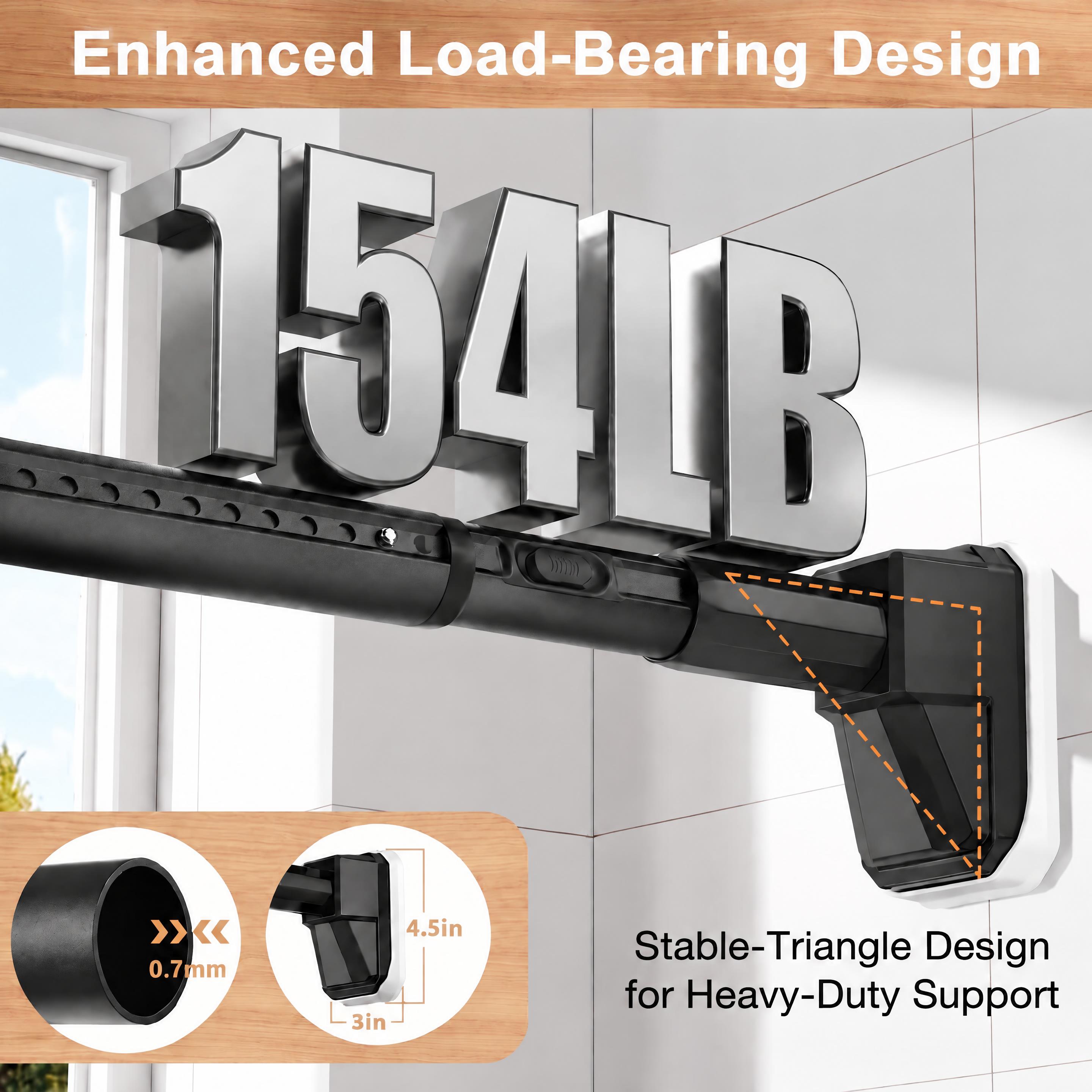 39-86.6 in Extra Long Heavy Duty No Drill Telescopic Tension Curtain Rod, Black, MQHOOB for Windows, Shower, Patio & Room Divider