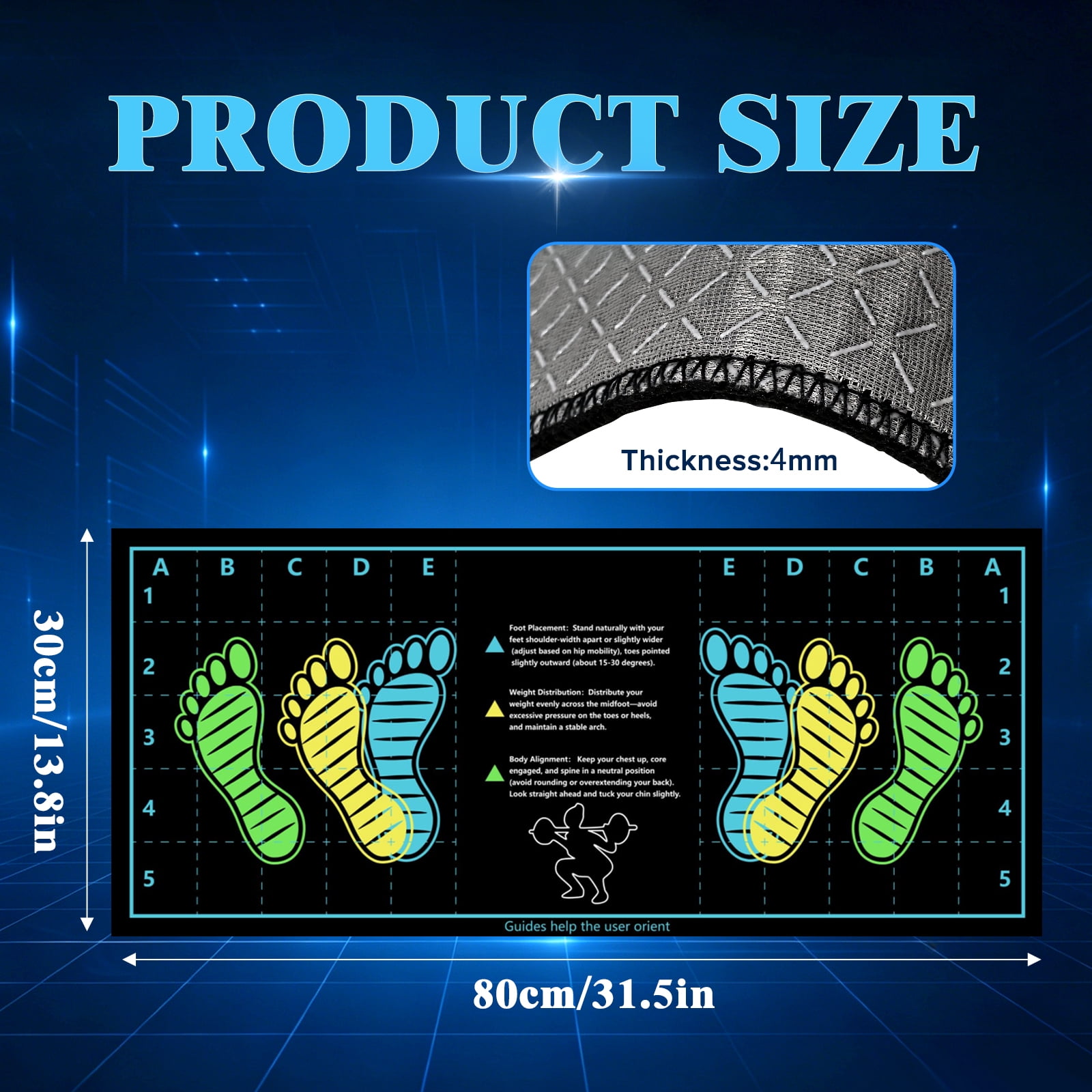 MQHOOB squat mat with foot position，30'' × 13.8'' Exercise Pad, 4mm Thickness Squat Mat Foot Positioning,Thick Workout Mat for Squats, Leg and Abdominal Training，Ideal Home Fitness Enthusiasts