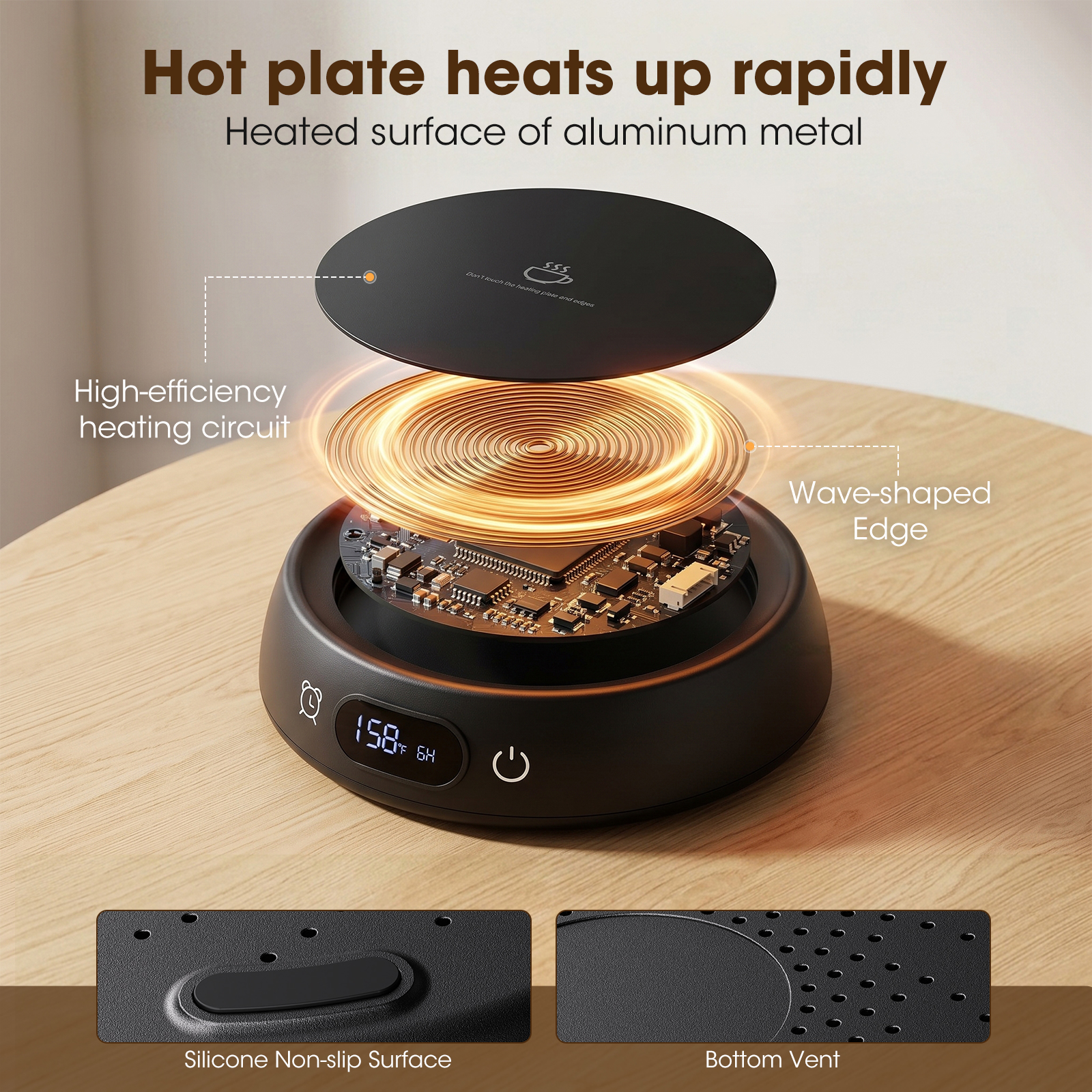 MQHOOB Electric Coffee Mug Warmer for Desk, 35W Portable Cup Heater with 4 Temp Levels & 1-12H Timer, Smart Cup Warmer Gifts Accessories for Women Men Milk, Tea, Candle