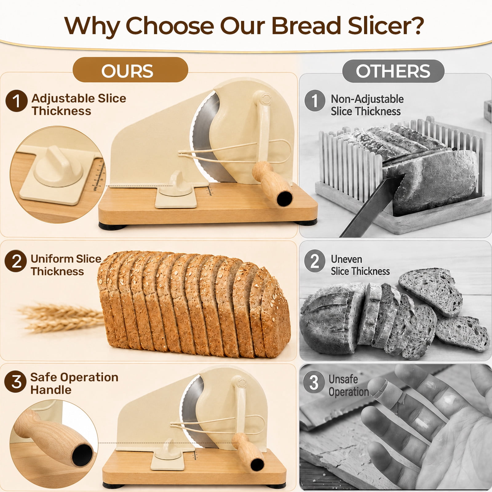 MQHOOB 11.8in×7.8in×7.8in Manual Bread Slicer, Adjustable Thickness Bread Cutter with Scale Lines & Suction Base, Upgraded Hand Crank Slicer for Even Homemade Sourdough Slices