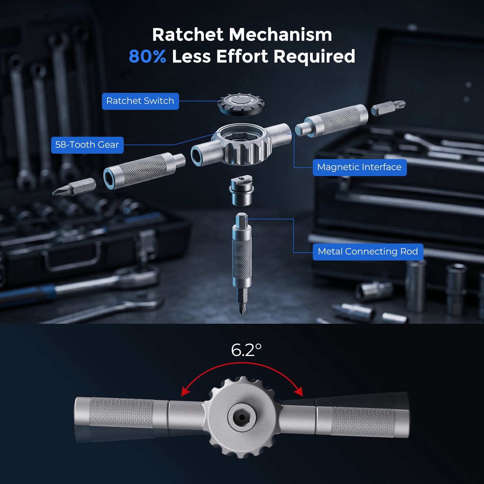 MQHOOB 64-in-1 Magnetic Ratchet Screwdriver Kit, S2 Steel Bits, Flexible Shaft, DIY Tool for Furniture, Electronics, Bike & Precision Repair