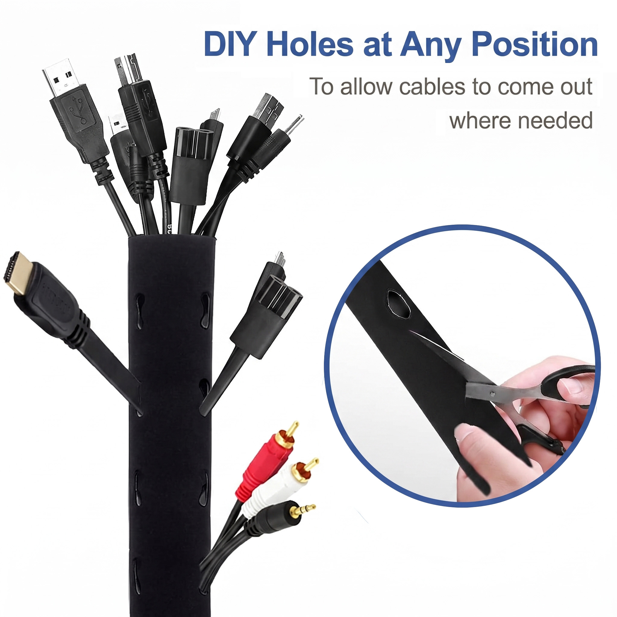 MQHOOB 4Pack Zipper Cable Sleeve,20in Cord Organizer and Cable Protector for Desk, Computer, TV Flexible Wrap Cover Wire Hider System