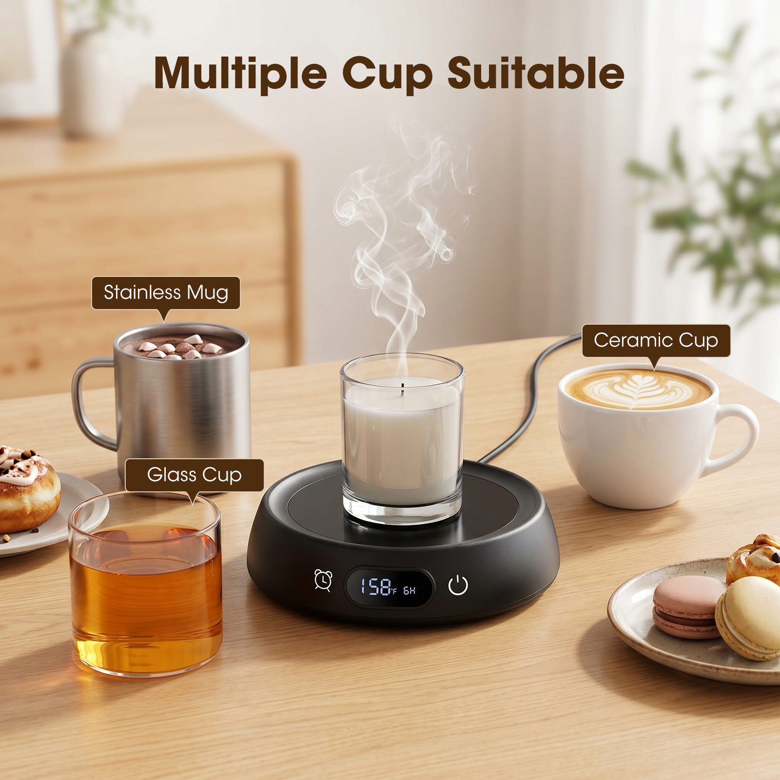 MQHOOB Electric Coffee Mug Warmer for Desk, 35W Portable Cup Heater with 4 Temp Levels & 1-12H Timer, Smart Cup Warmer Gifts Accessories for Women Men Milk, Tea, Candle