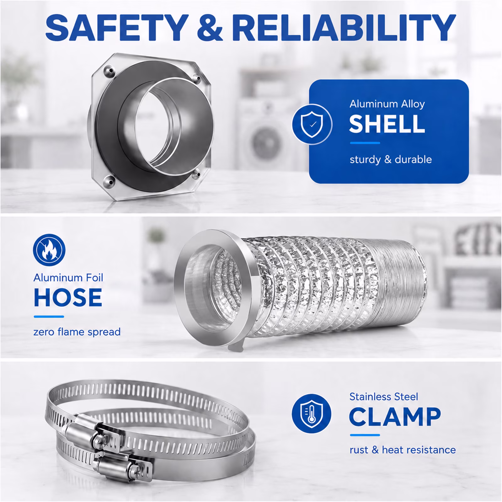 Magnetic Dryer Vent Coupler DV180, Silver, 304 Stainless Steel & Aluminum Foil, 1m Aluminum Foil Tube, Complete Kit with 2 Throats, Screws, Screwdriver & English Manual, 1-Year Warranty