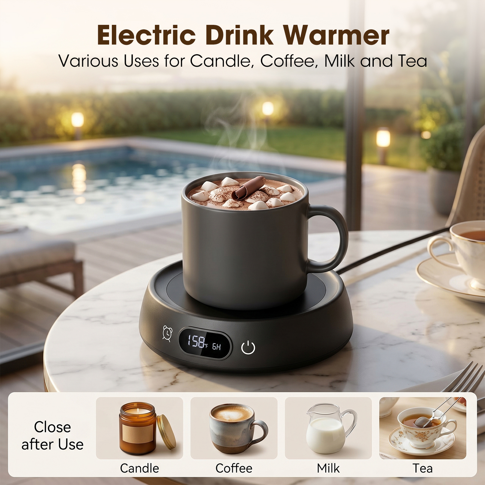 MQHOOB Electric Coffee Mug Warmer for Desk, 35W Portable Cup Heater with 4 Temp Levels & 1-12H Timer, Smart Cup Warmer Gifts Accessories for Women Men Milk, Tea, Candle