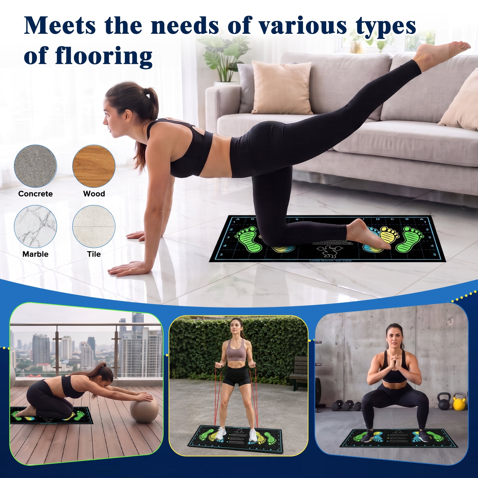MQHOOB squat mat with foot position，30'' × 13.8'' Exercise Pad, 4mm Thickness Squat Mat Foot Positioning,Thick Workout Mat for Squats, Leg and Abdominal Training，Ideal Home Fitness Enthusiasts