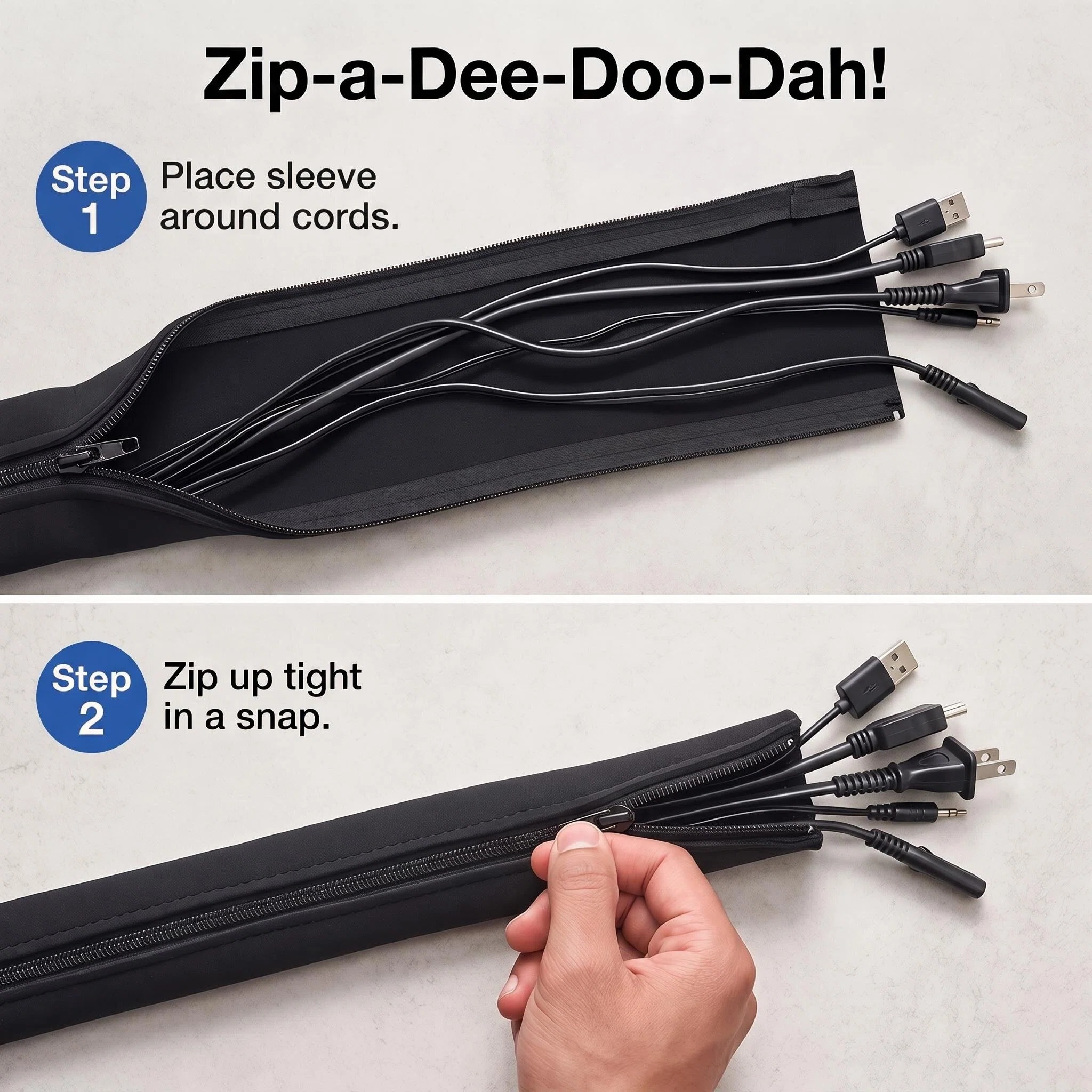 MQHOOB 4Pack Zipper Cable Sleeve,20in Cord Organizer and Cable Protector for Desk, Computer, TV Flexible Wrap Cover Wire Hider System