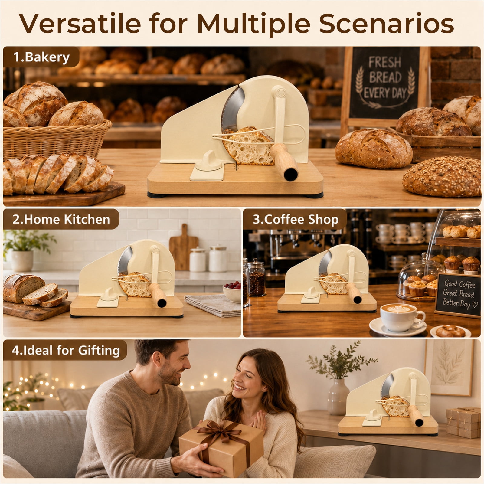 MQHOOB 11.8in×7.8in×7.8in Manual Bread Slicer, Adjustable Thickness Bread Cutter with Scale Lines & Suction Base, Upgraded Hand Crank Slicer for Even Homemade Sourdough Slices