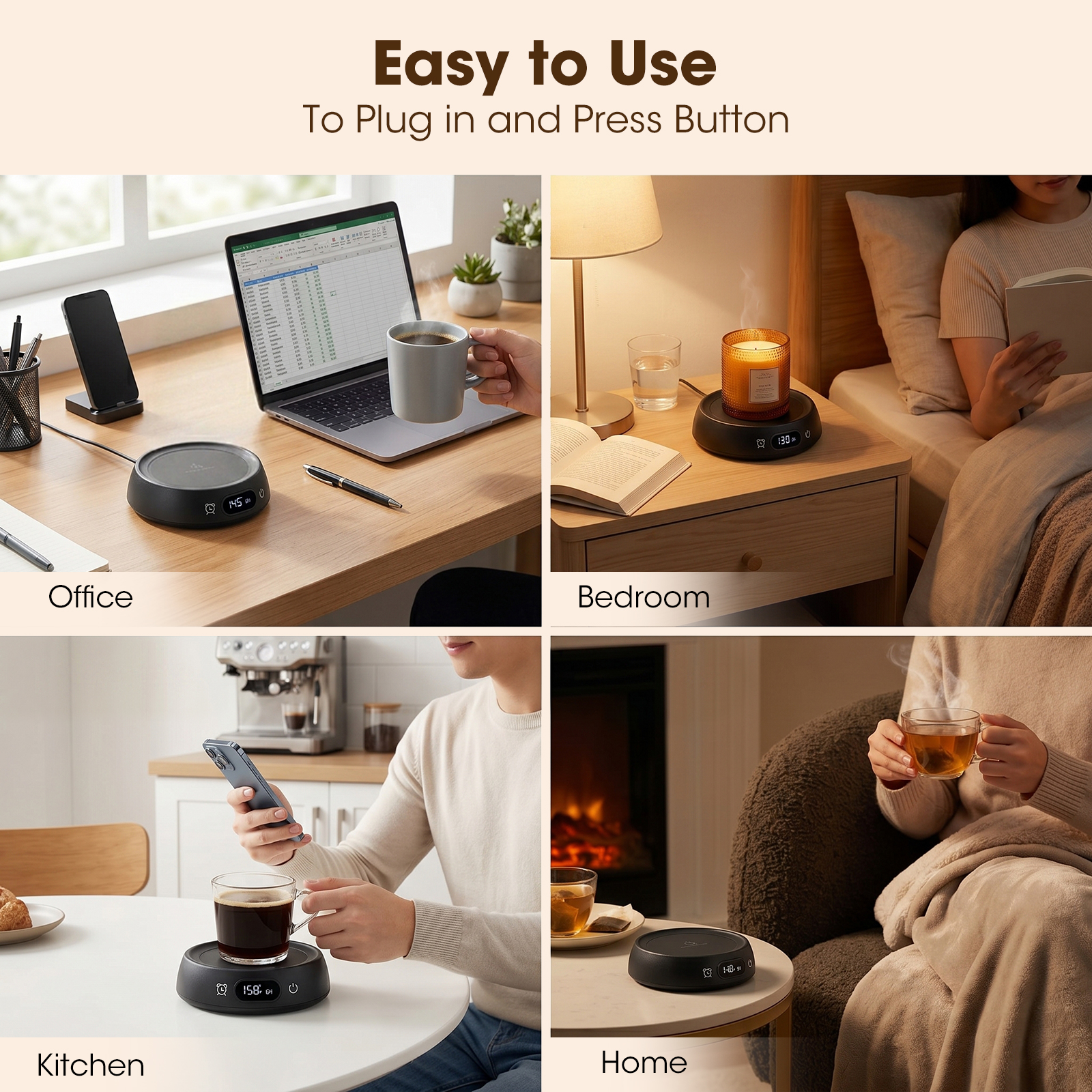 MQHOOB Electric Coffee Mug Warmer for Desk, 35W Portable Cup Heater with 4 Temp Levels & 1-12H Timer, Smart Cup Warmer Gifts Accessories for Women Men Milk, Tea, Candle