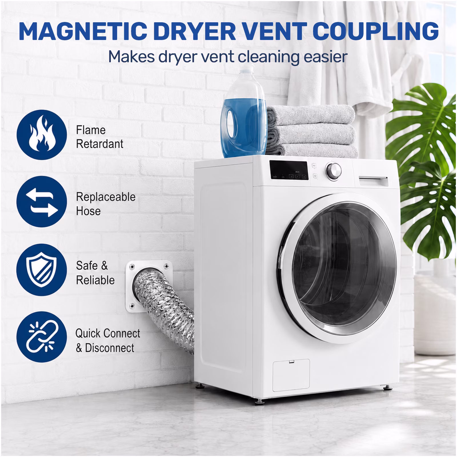 Magnetic Dryer Vent Coupler DV180, Silver, 304 Stainless Steel & Aluminum Foil, 1m Aluminum Foil Tube, Complete Kit with 2 Throats, Screws, Screwdriver & English Manual, 1-Year Warranty