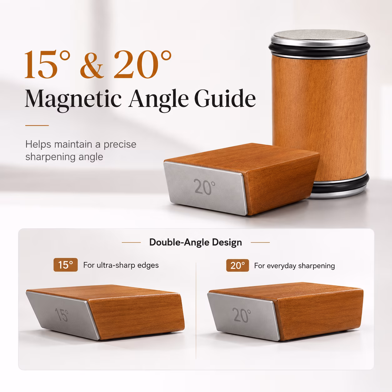 Rolling Knife Sharpener, Diamond and Ceramic Abrasive Sharpener with 15/20° Magnetic Angle Guide for Kitchen Chef and Outdoor Knives