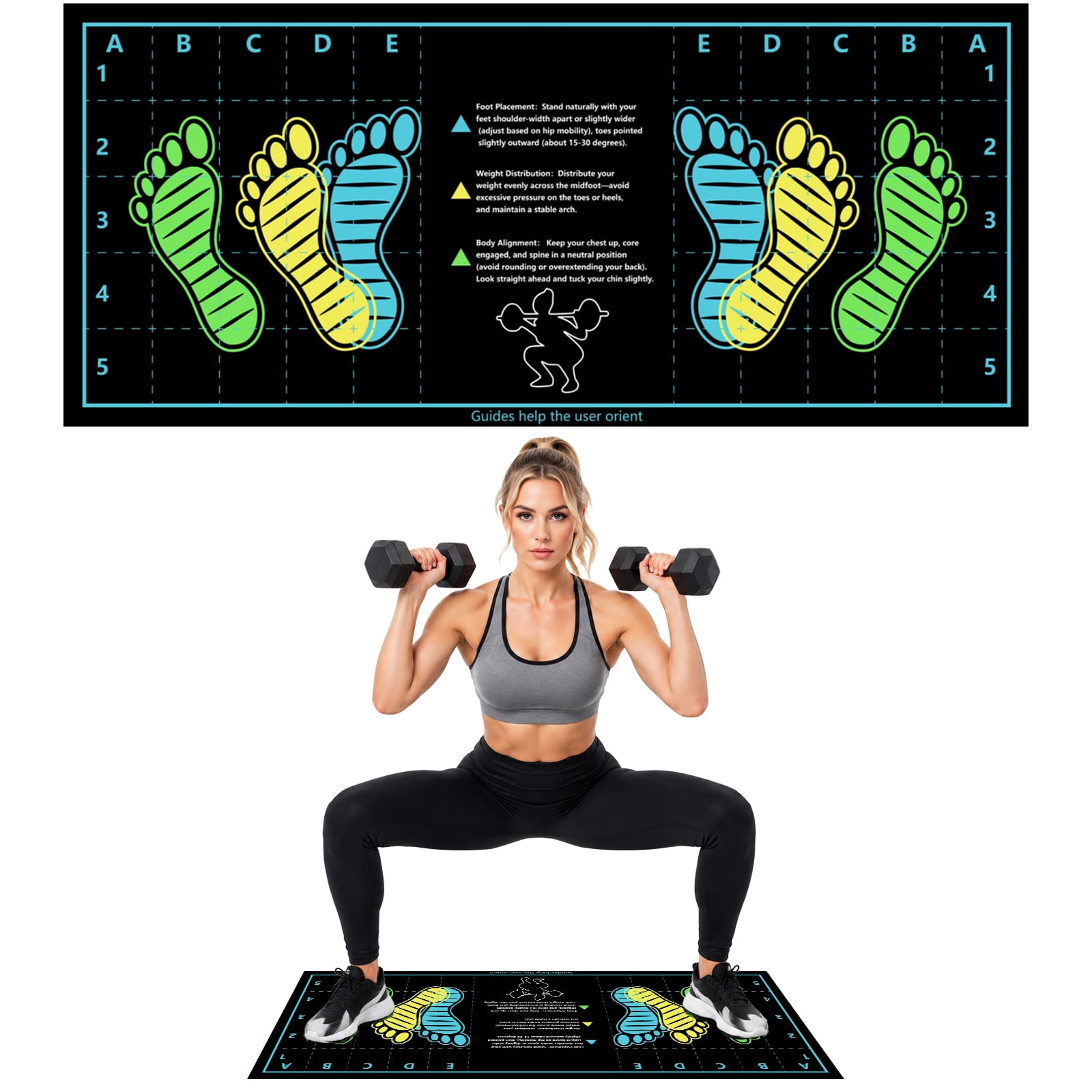 MQHOOB squat mat with foot position，30'' × 13.8'' Exercise Pad, 4mm Thickness Squat Mat Foot Positioning,Thick Workout Mat for Squats, Leg and Abdominal Training，Ideal Home Fitness Enthusiasts
