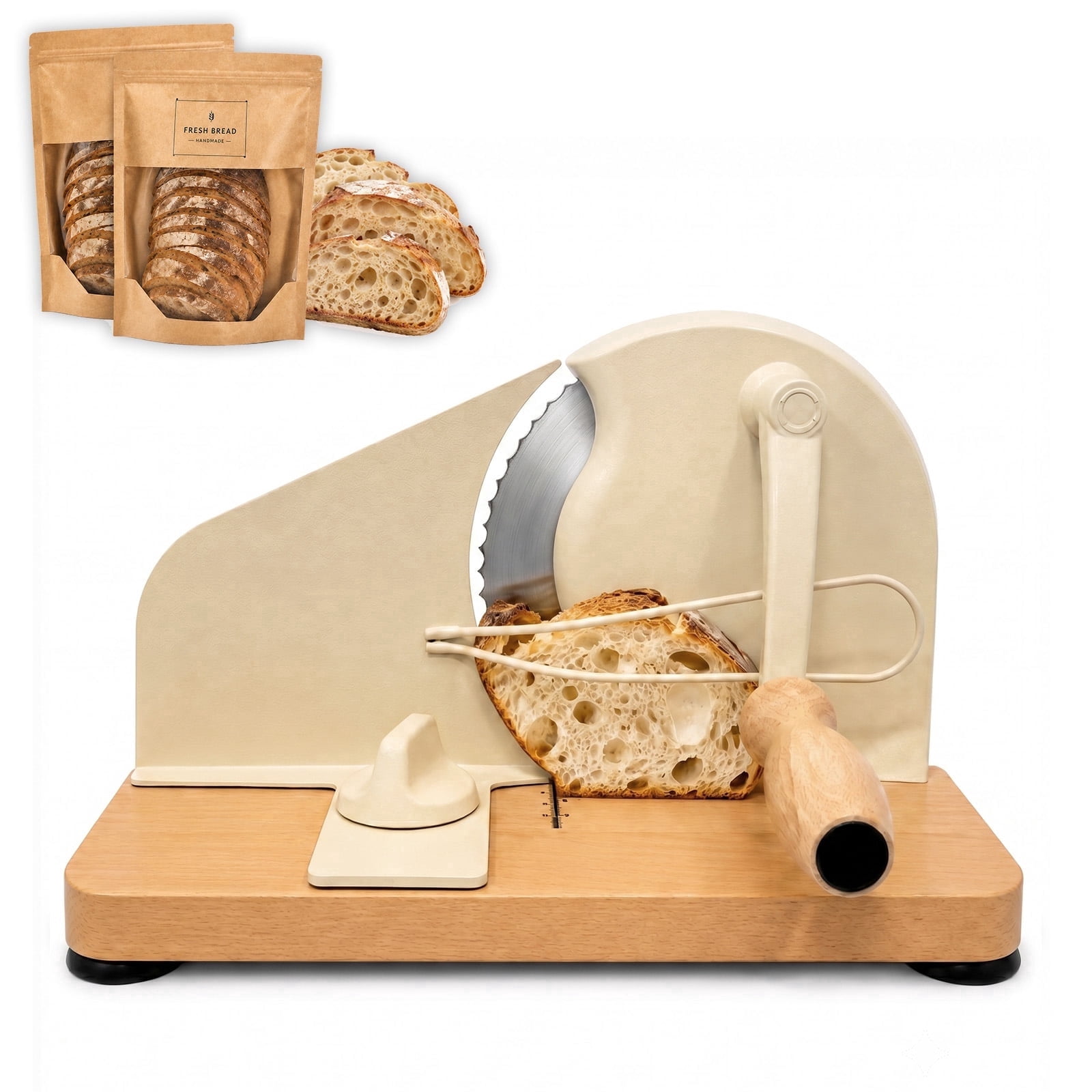 MQHOOB 11.8in×7.8in×7.8in Manual Bread Slicer, Adjustable Thickness Bread Cutter with Scale Lines & Suction Base, Upgraded Hand Crank Slicer for Even Homemade Sourdough Slices