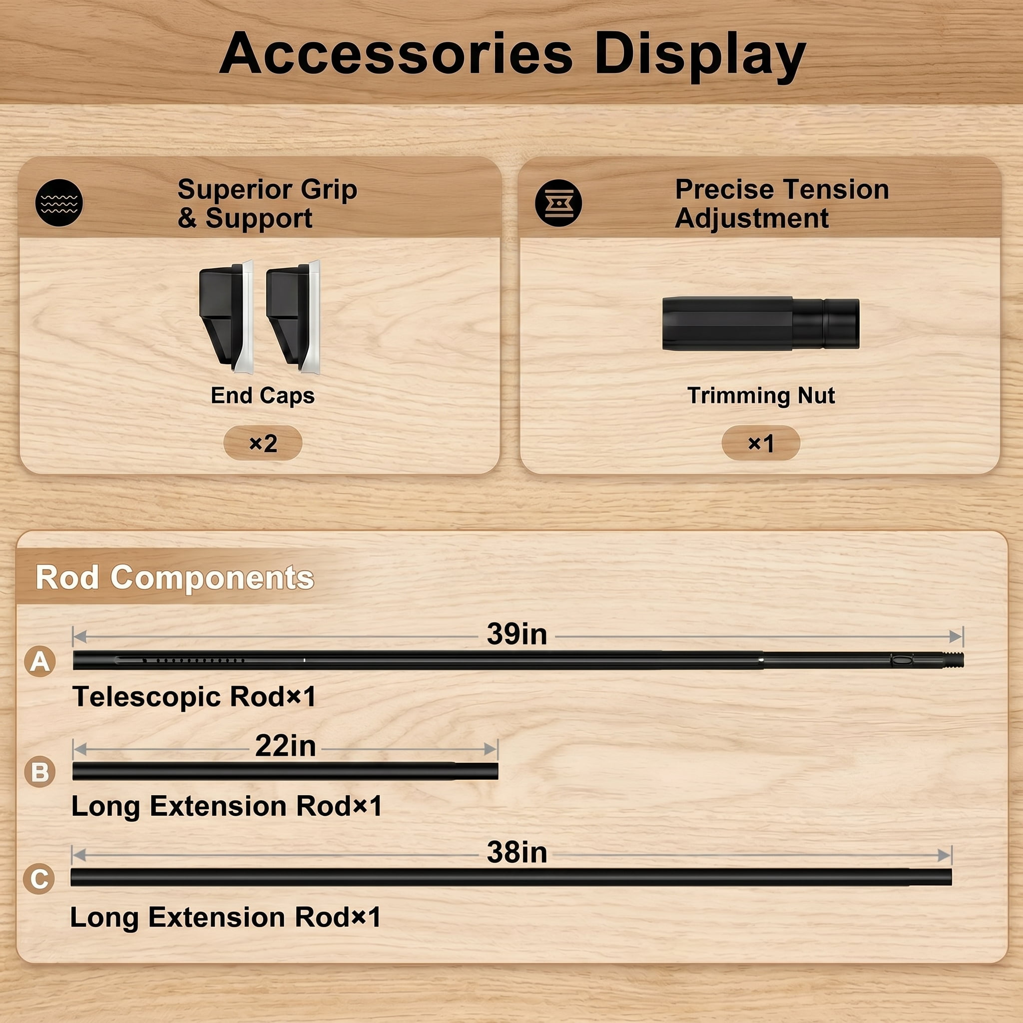 39-122 in Extra Long Heavy Duty No Drill Telescopic Tension Curtain Rod, Black, MQHOOB for Windows, Shower, Patio & Room Divider