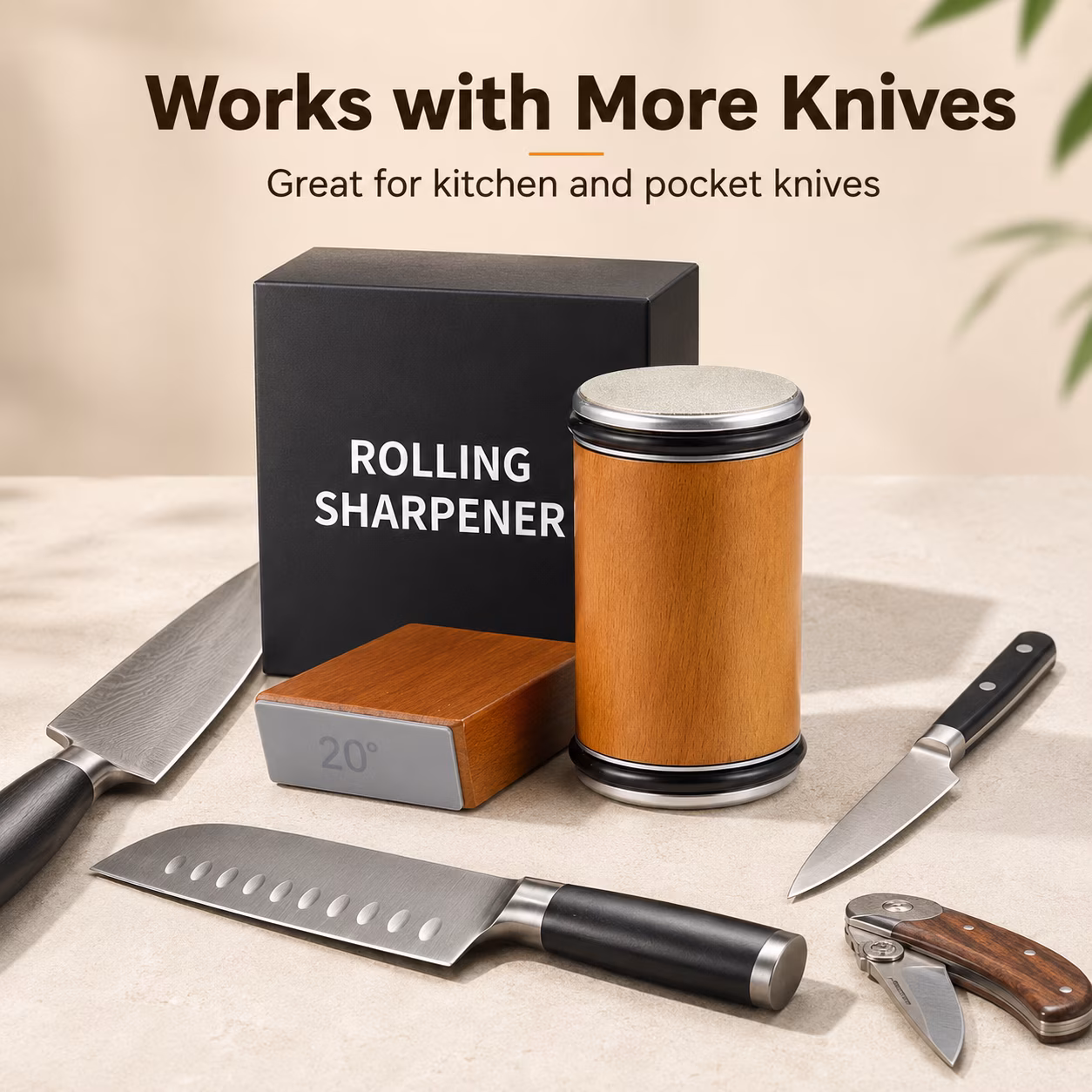 Rolling Knife Sharpener, Diamond and Ceramic Abrasive Sharpener with 15/20° Magnetic Angle Guide for Kitchen Chef and Outdoor Knives